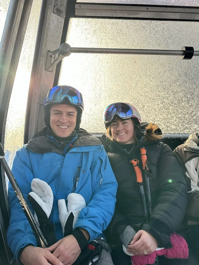 On a ski gondola