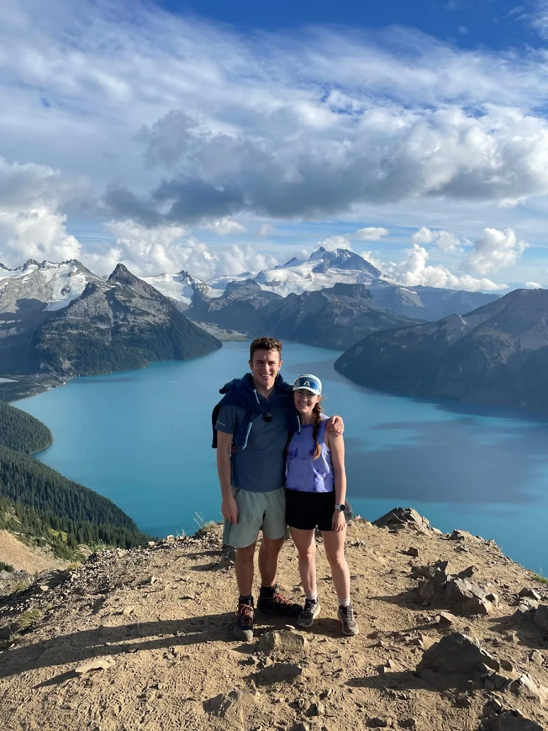 Hiking above a turquoise lake